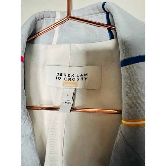 DEREK LAM 10 CROSBY Blue Striped Colors One Button Front Blazer Coat Size 6 - Picture 6 of 12
